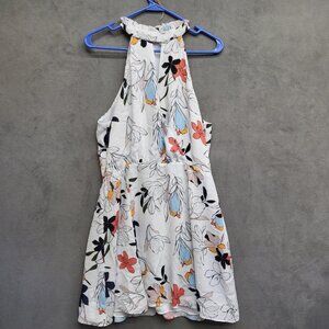 Parker Women's White Floral Faux Wrap Halter‎ Dress Fit and Flare Size Medium